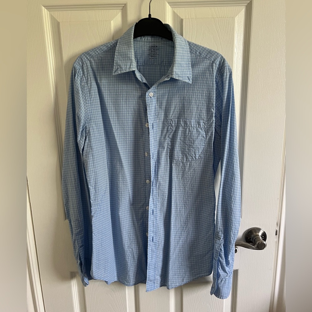 Jcrew slim blue and white check lightweight shirt